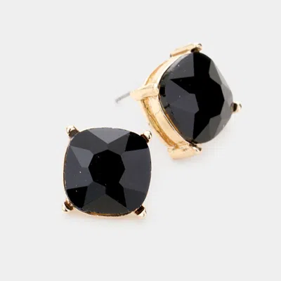 Fashnzfab Square Stone Stud Earrings - Jet Black