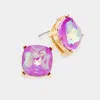 Fashnzfab Square Stone Stud Earrings - Lavender In Gold