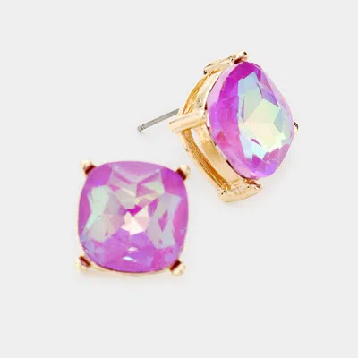 Fashnzfab Square Stone Stud Earrings - Lavender In Gold
