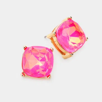 Fashnzfab Square Stone Stud Earrings - Neon, Pink