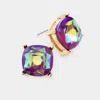 Fashnzfab Square Stone Stud Earrings - Purple In Multi