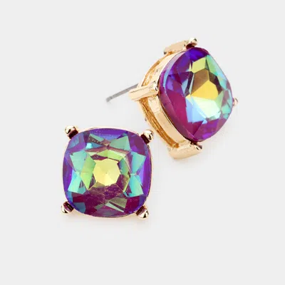 Fashnzfab Square Stone Stud Earrings - Purple In Multi