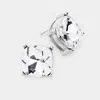 Fashnzfab Square Stone Stud Earrings - Rhodium In Metallic