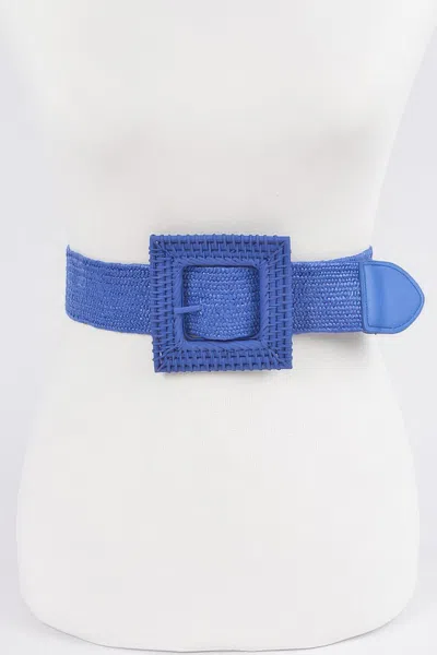 Fashnzfab Square Straw Buckle Belt In Blue