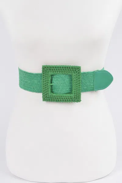 Fashnzfab Square Straw Buckle Belt In Green
