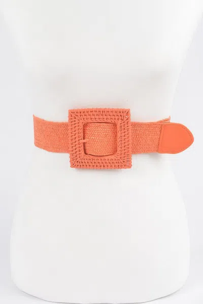 Fashnzfab Square Straw Buckle Belt In Orange