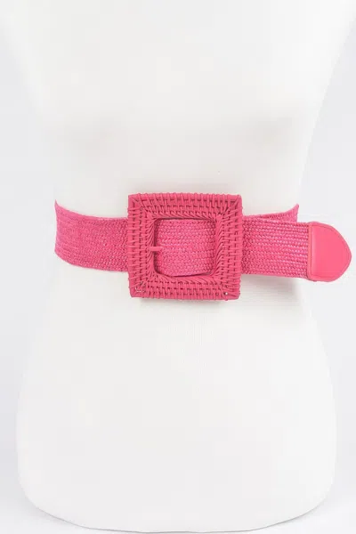 Fashnzfab Square Straw Buckle Belt In Pink