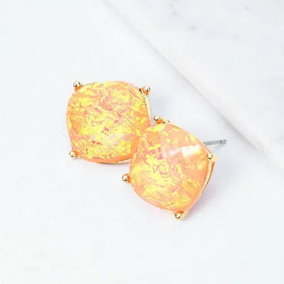 Fashnzfab Square Stud Earrings - Peach In Pink