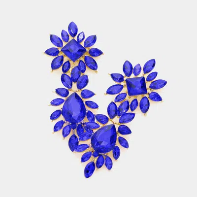 Fashnzfab Square Teardrop Accented Marquise Stone Cluster Evening Earrings - Sapphire In Blue