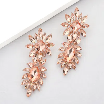 Fashnzfab Square Teardrop Accented Marquise Stone Cluster Evening Earrings In Pink