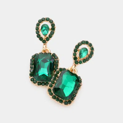 Fashnzfab Square Teardrop Stone Link Dangle Earrings - Emerald In Green