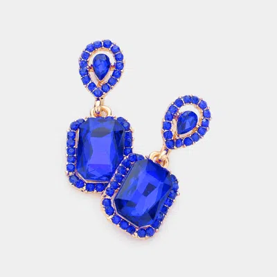 Fashnzfab Square Teardrop Stone Link Dangle Earrings - Sapphire In Blue
