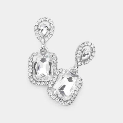 Fashnzfab Square Teardrop Stone Link Dangle Earrings - Silver