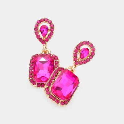 Fashnzfab Square Teardrop Stone Link Dangle Earrings - Fuchsia In Purple