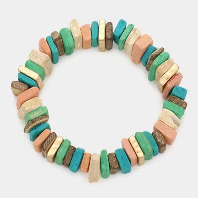 Fashnzfab Square Wood Cluster Stretch Bracelet Multi