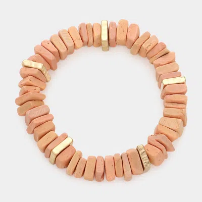 Fashnzfab Square Wood Cluster Stretch Bracelet Pink In Gold