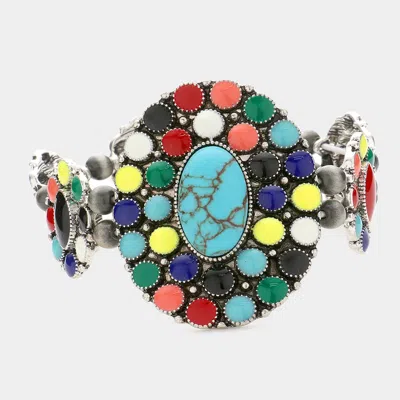 Fashnzfab Squash Blossom Natural Stone Accented Stretch Bracelet In Multi