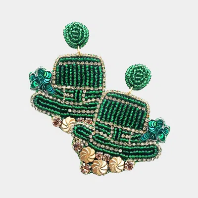 Fashnzfab St. Patrick's Day Felt Back Beaded Hat Dangle Earrings In Green