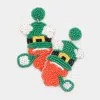 Fashnzfab St. Patrick's Day Felt Back Leprechaun Hat Dangle Earrings - Green In Green