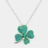 Fashnzfab St. Patrick's Day Stone Embellished Clover Pendant Necklace In Green