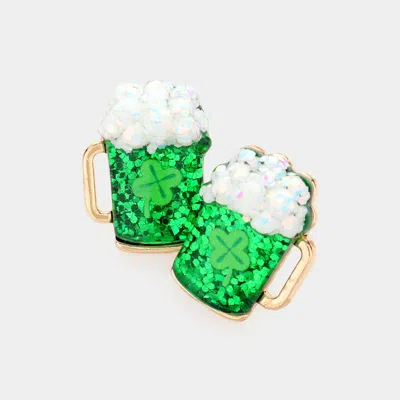 Fashnzfab St Patricks Day Beer Clover Stud Earrings In Multi