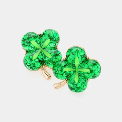 Fashnzfab St Patricks Day Clover Stud Earrings In Green