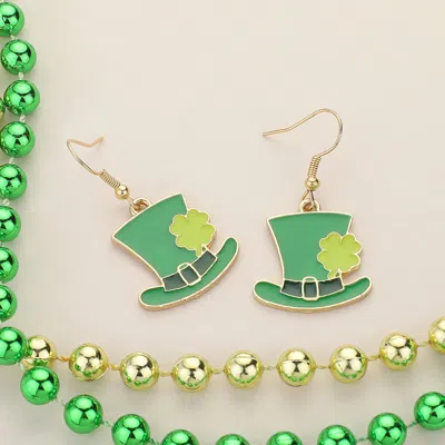 Fashnzfab St Patricks Day Enamel Leprechaun Hat Dangle Earrings In Green