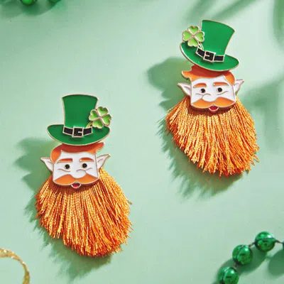 Fashnzfab St Patricks Day Leprechaun Dangle Earrings In Green