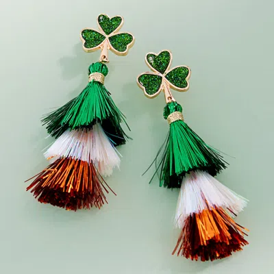 Fashnzfab St Patricks Day Shamrock Tassel Dangle Earrings In Multi