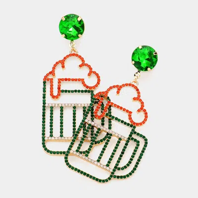 Fashnzfab St Patricks Day Stone Paved Beer Pint Glass Dangle Earrings In Green