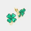 Fashnzfab St Patricks Enamel Clover Clip On Earrings 0.8" X 1" In Green