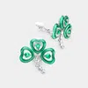 Fashnzfab St Patricks Enamel Clover Clip On Earrings 1" X 1" In Green