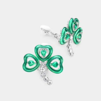 Fashnzfab St Patricks Enamel Clover Clip On Earrings 1" X 1" In Green