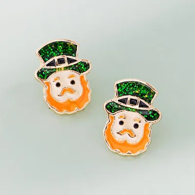 Fashnzfab St Patricks Leprechaun Face Stud Earrings In Gold