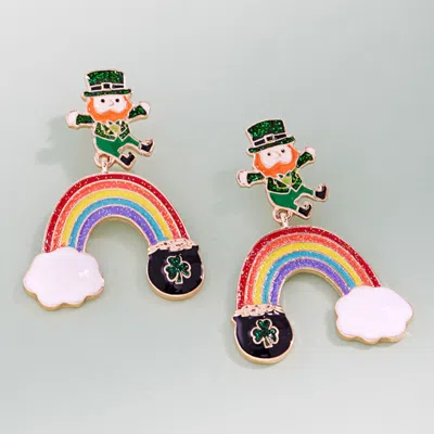 Fashnzfab St Patricks Leprechaun Rainbow Drop Dangle Earrings In Multi