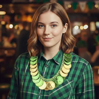 Fashnzfab St Patricks Shamrock Luck Coin Embellished Statement Necklace In Green
