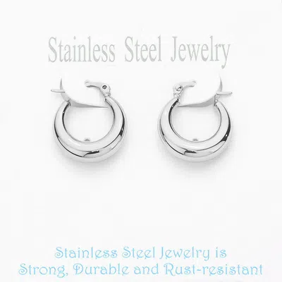 Fashnzfab Stainless Steel 0.75 Inch Metal Hoop Pin Catch Earrings In Metallic