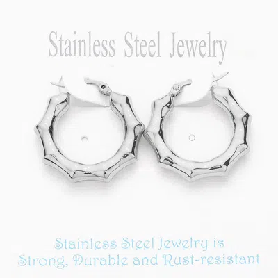 Fashnzfab Stainless Steel 1.2 Inch Metal Bamboo Hoop Pin Catch Earrings In Multi