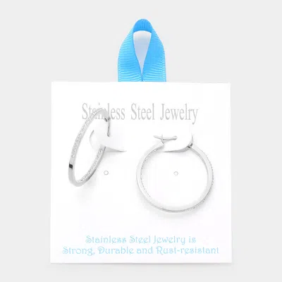 Fashnzfab Stainless Steel 1.25 Inch Inside Out Rhinestone Hoop Pin Catch Earrings - Rhodium In Metallic