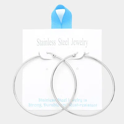 Fashnzfab Stainless Steel 2.3 Inch Metal Hoop Pin Catch Earrings In Multi