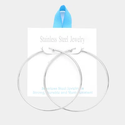 Fashnzfab Stainless Steel 2.75 Inch Metal Hoop Pin Catch Earrings In Metallic