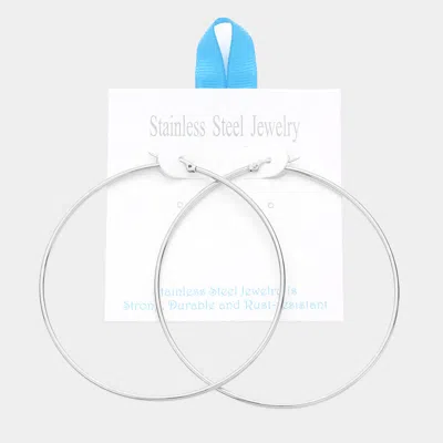 Fashnzfab Stainless Steel 3 Inch Metal Hoop Pin Catch Earrings In Blue