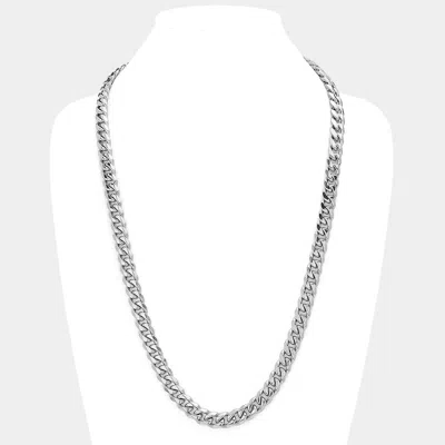 Fashnzfab Stainless Steel 30 Inch 8mm 6 Diamond Cut Cuban Chain Necklace In Metallic