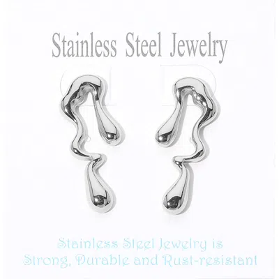 Fashnzfab Stainless Steel Abstract Drop Earrings In Silver