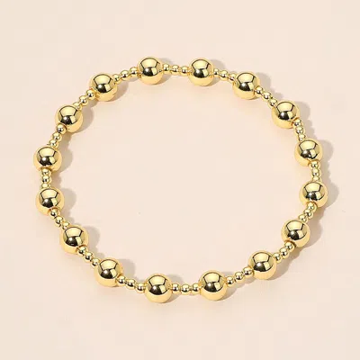 Fashnzfab Stainless Steel Alternating Beaded Stretch Bracelet Gold