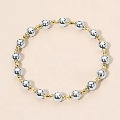 Fashnzfab Stainless Steel Alternating Beaded Stretch Bracelet In Gold