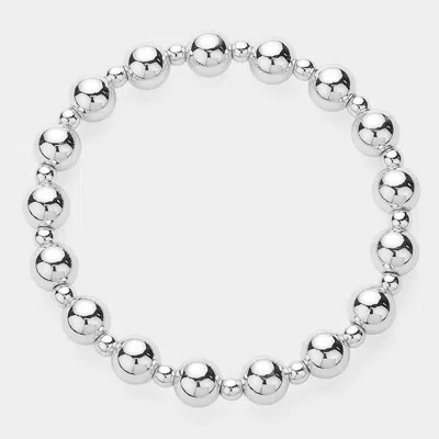 Fashnzfab Stainless Steel Ball Beaded Stretch Bracelet - Silver