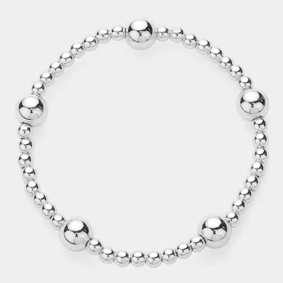 Fashnzfab Stainless Steel Ball Beaded Stretch Bracelet 0.3" In Silver