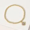 Fashnzfab Stainless Steel Ball Stone Paved Fish Charm Beaded Stretch Bracelet Gold, Multi In Multi