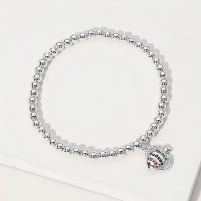 Fashnzfab Stainless Steel Ball Stone Paved Fish Charm Beaded Stretch Bracelet Multi, Silver In Metallic
